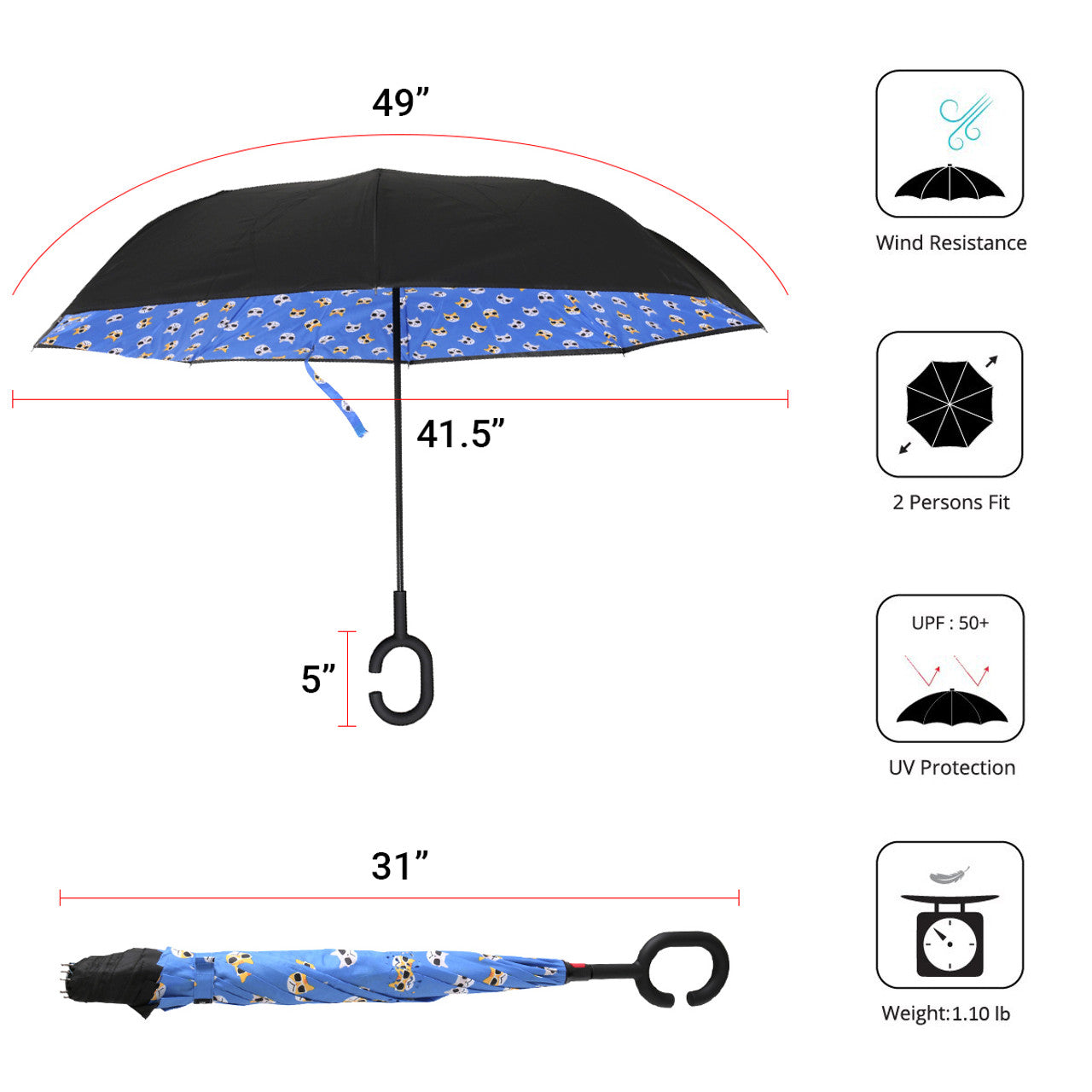Hands Free Reverse Umbrella - B&W