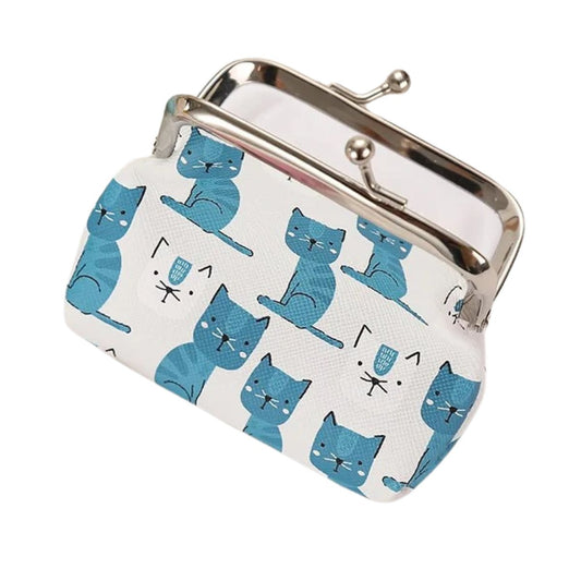 Cats Pattern Coin Purse  - Turquoise & White