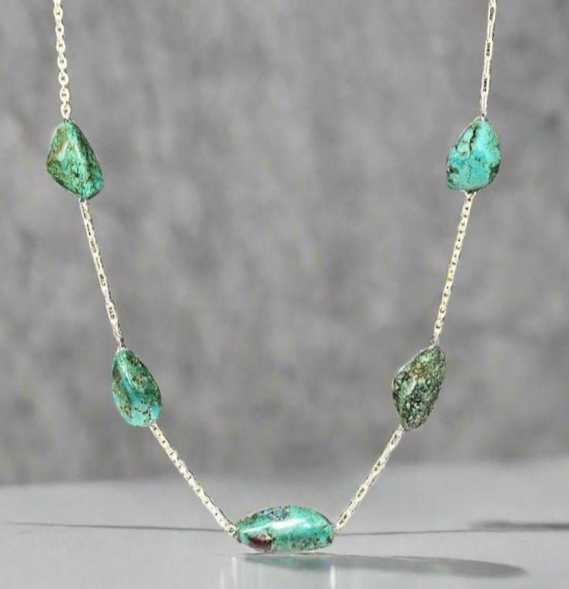 Natural Turquoise, Sterling Silver Necklace