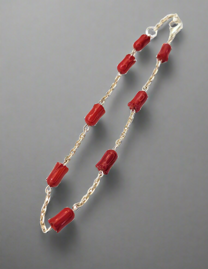 Red Coral & Sterling Silver Bracelet