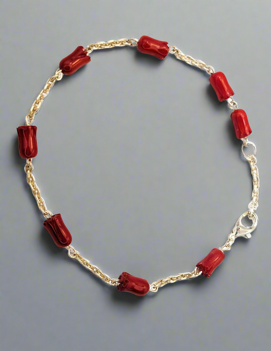 Red Coral & Sterling Silver Bracelet